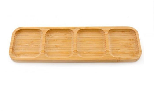 Bamboo Tea Fruit Holder Storage Section Plate Cup Saucer Tray Serving Wood Trays