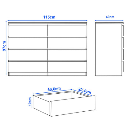 High Gloss Chest of Drawers Bedside Cabinet Tall Wide Storage Bedroom Furniture