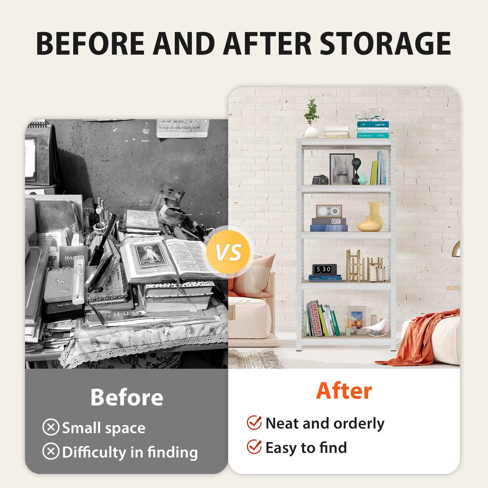 Shelving Unit for Garage Shed Storage, 5 Tier Shelf Unit, Boltless Racking Adjustable Shelf Rack Unit Free Standing Work