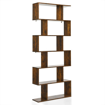 6-Tier S-Shaped Wooden Industrial Bookshelf