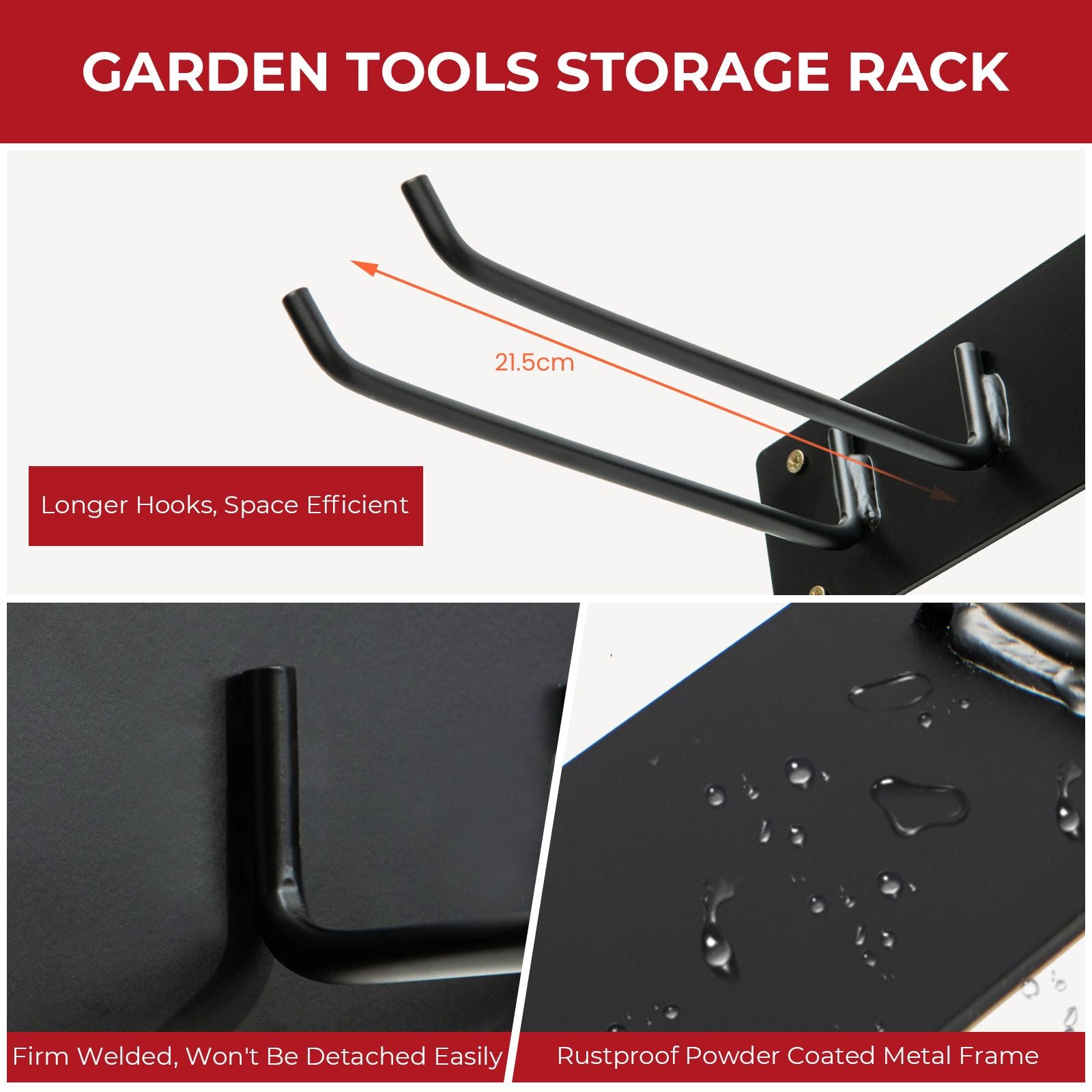 Wall Mounted Tool Storage Organizer with 4 Double Layer Hooks