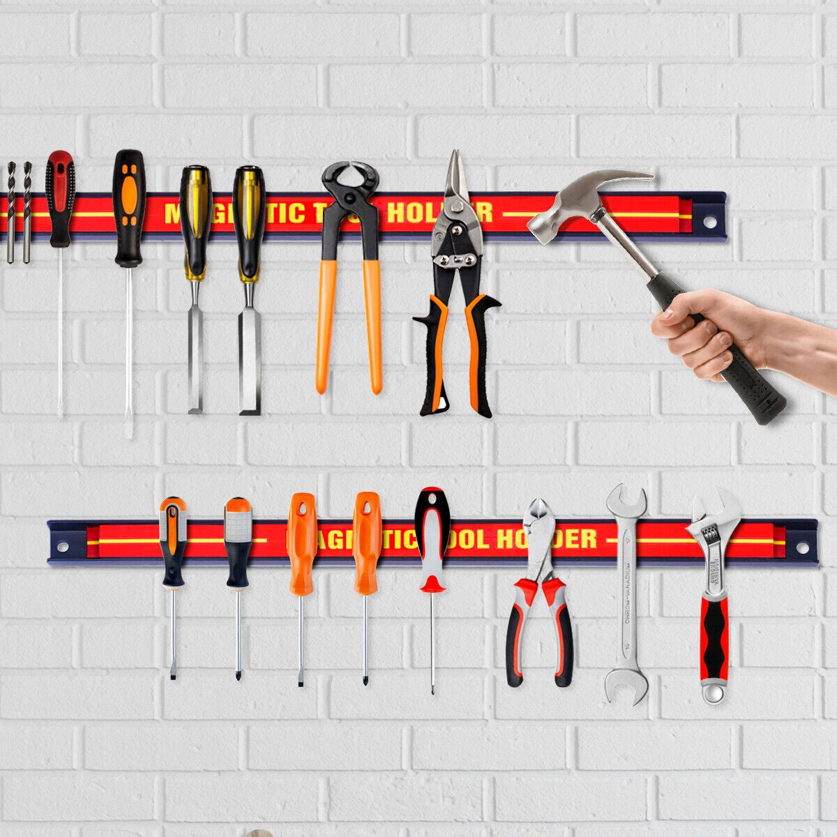 Set of 6 Magnetic Tool Strip Holder Garage Rail Wall Mounted Bits Storage Rack