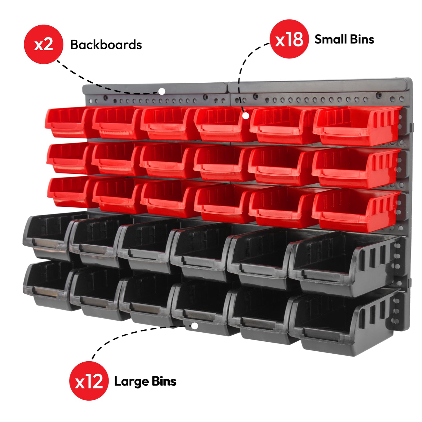 32 PC WALL MOUNTED GARAGE STORAGE BIN WORKSHOP ORGANISER RACK DIY TOOL BOXES