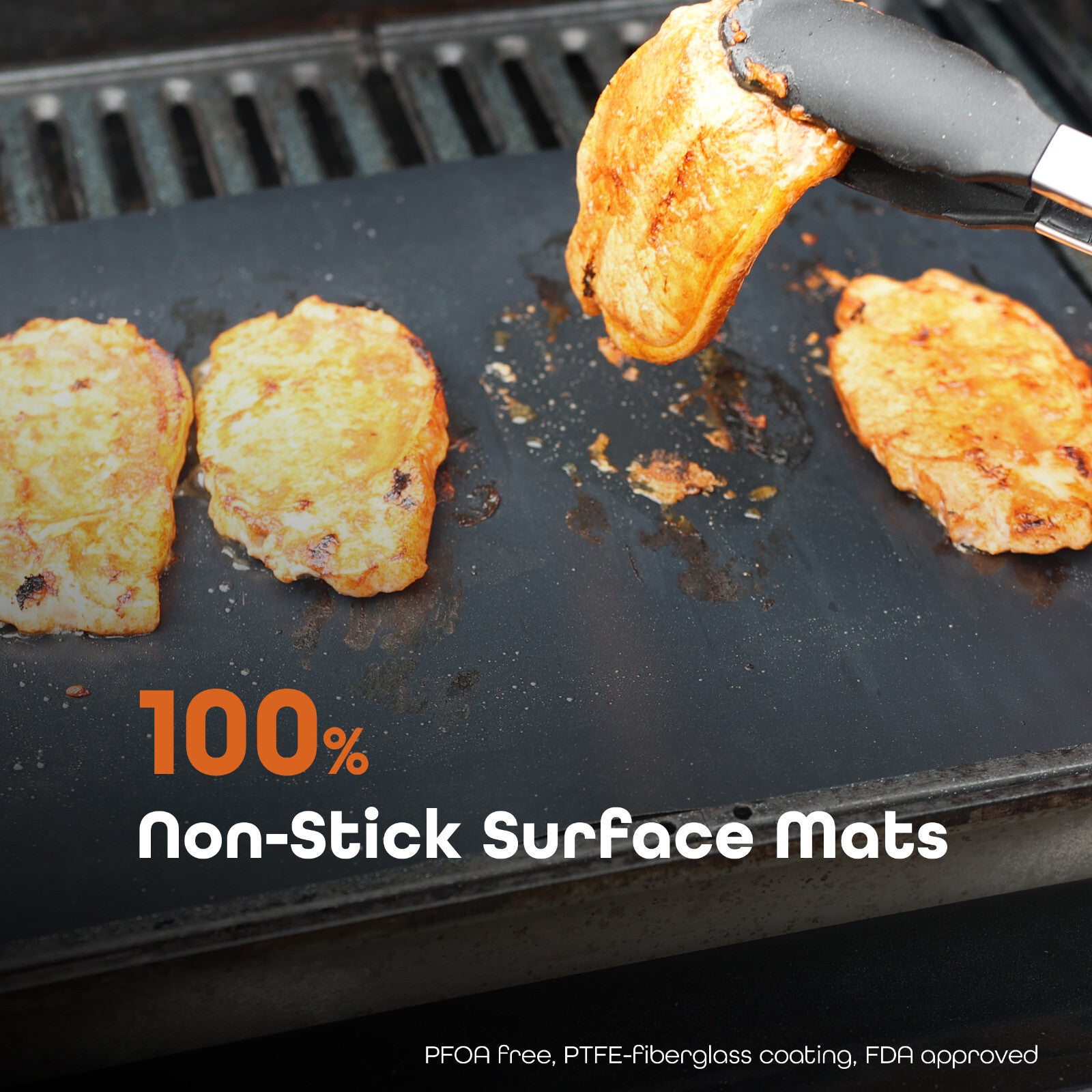 WISDOMWELL Non Stick BBQ Grill Mat 5 Pack Free 12" BBQ Tongs Silicone Brush