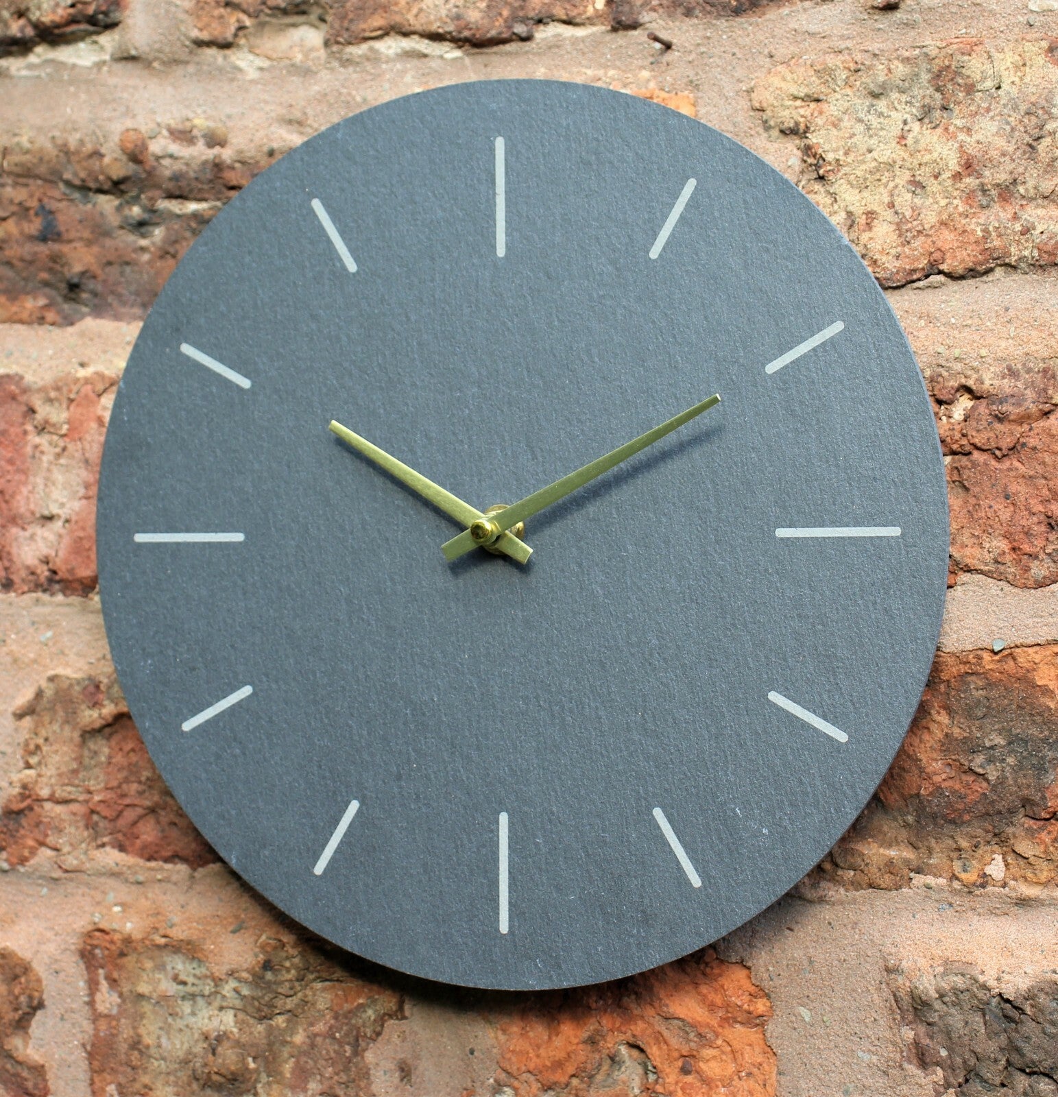Wall Clock Grey Natural Slate Indoor Outdoor Hand Finished Clock 25Cm
