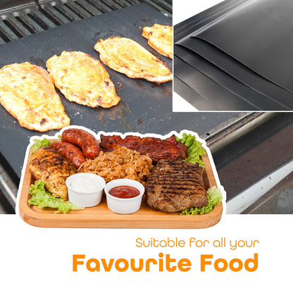 WISDOMWELL Non Stick BBQ Grill Mat 5 Pack Free 12" BBQ Tongs Silicone Brush