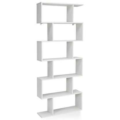 6-Tier S-Shaped Wooden Industrial Bookshelf