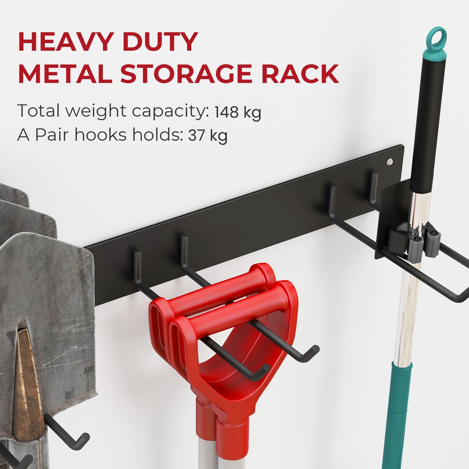 Wall Mounted Tool Storage Organizer with 4 Double Layer Hooks