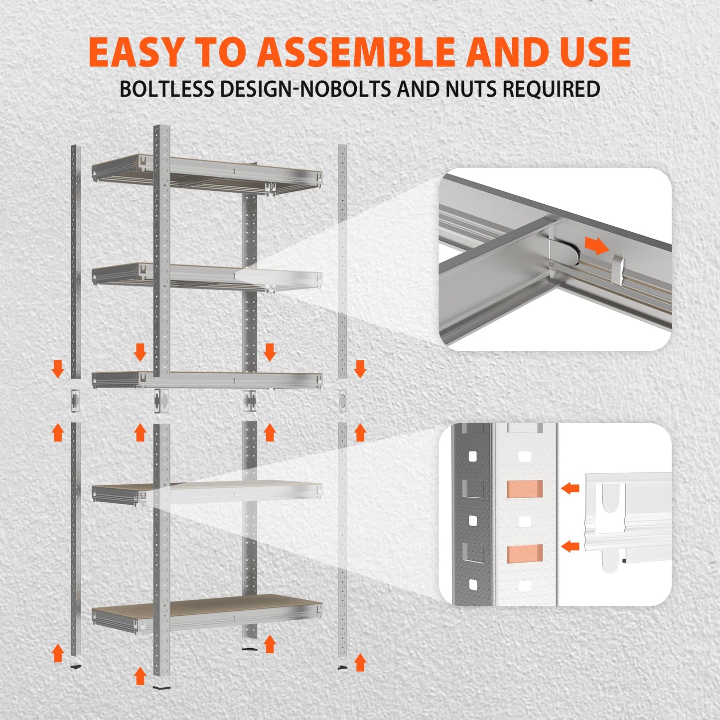 Shelving Unit for Garage Shed Storage, 5 Tier Shelf Unit, Boltless Racking Adjustable Shelf Rack Unit Free Standing Work