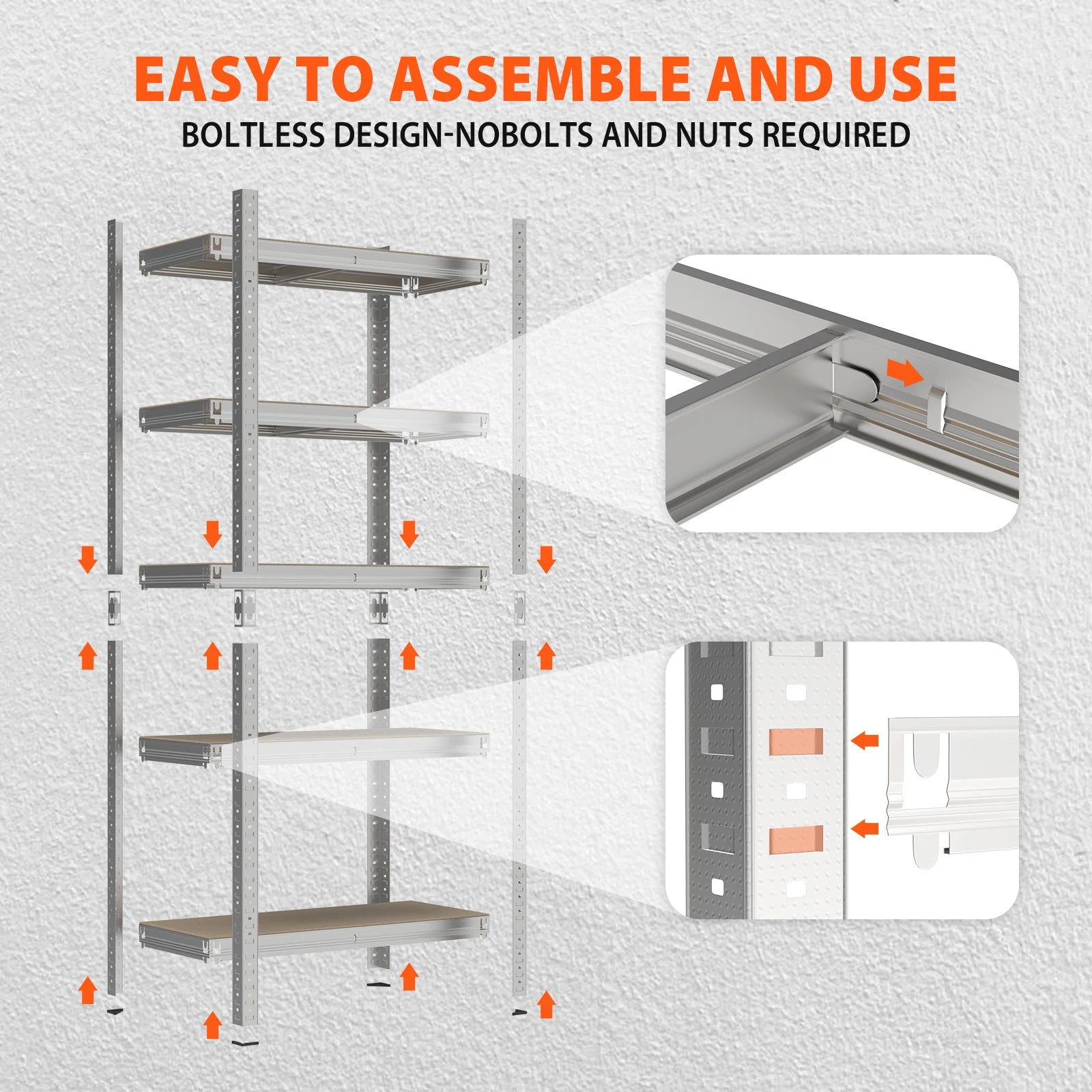 Shelving Unit for Garage Shed Storage, 5 Tier Shelf Unit, Boltless Racking Adjustable Shelf Rack Unit Free Standing Work