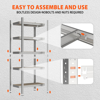 Shelving Unit for Garage Shed Storage, 5 Tier Shelf Unit, Boltless Racking Adjustable Shelf Rack Unit Free Standing Work