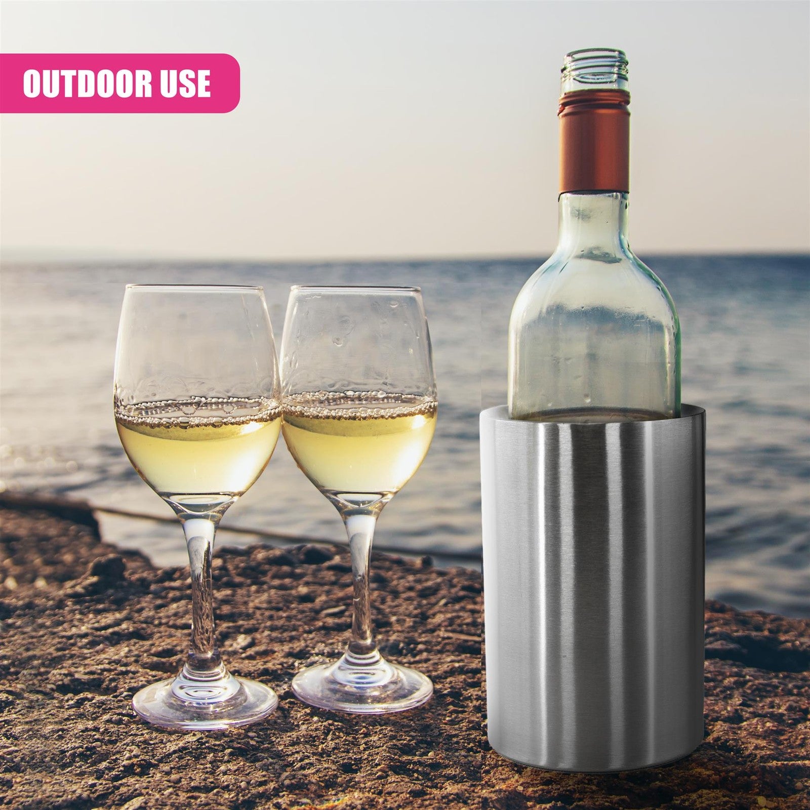 Champagne Bottle Ice Cooler Stainless Steel Double Walled Brushed Wine Cooler
