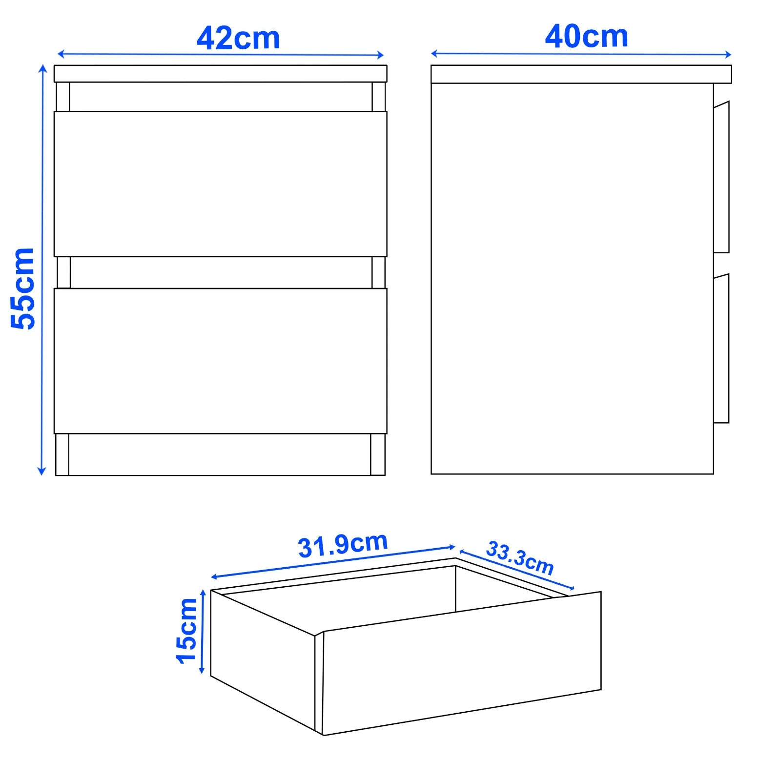 High Gloss Chest of Drawers Bedside Cabinet Tall Wide Storage Bedroom Furniture