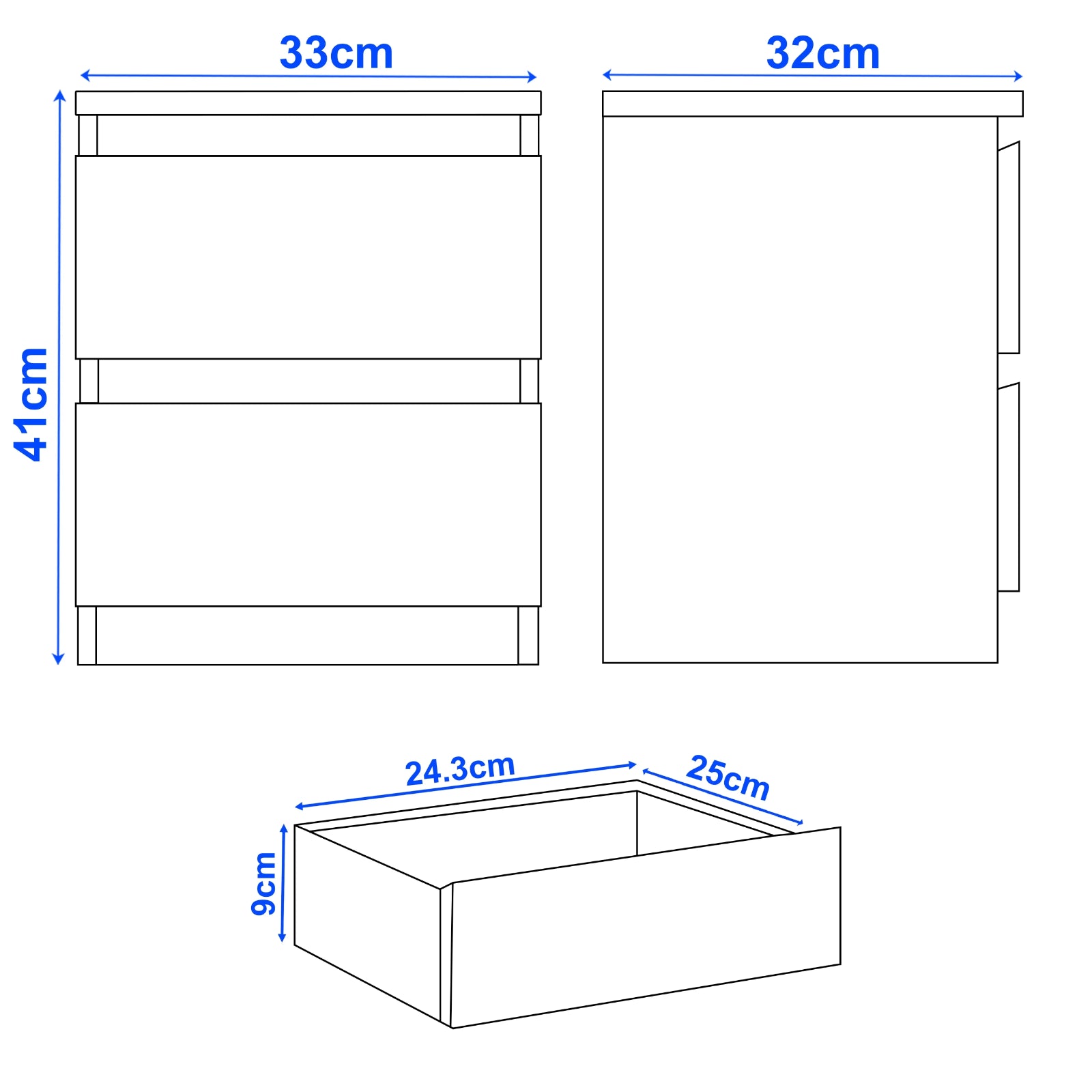 High Gloss Chest of Drawers Bedside Cabinet Tall Wide Storage Bedroom Furniture