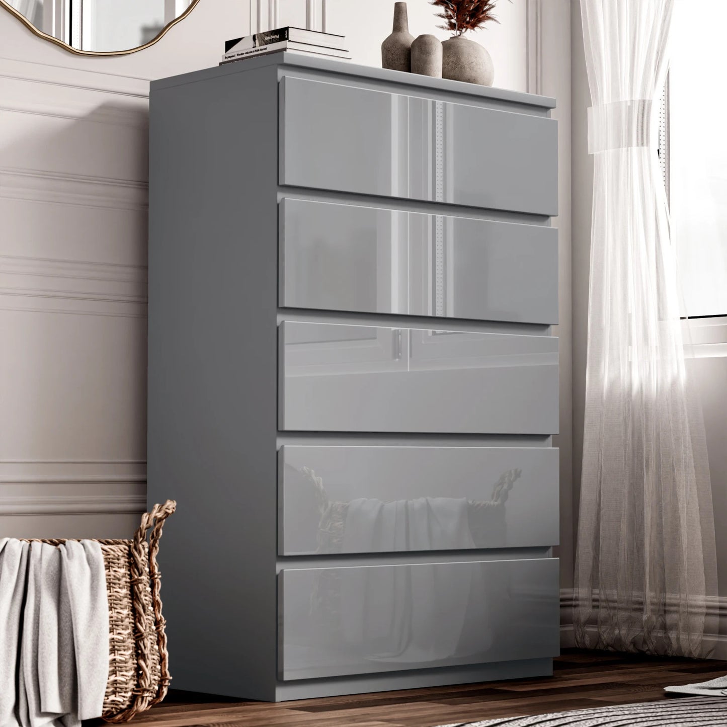 High Gloss Chest of Drawers Bedside Cabinet Tall Wide Storage Bedroom Furniture