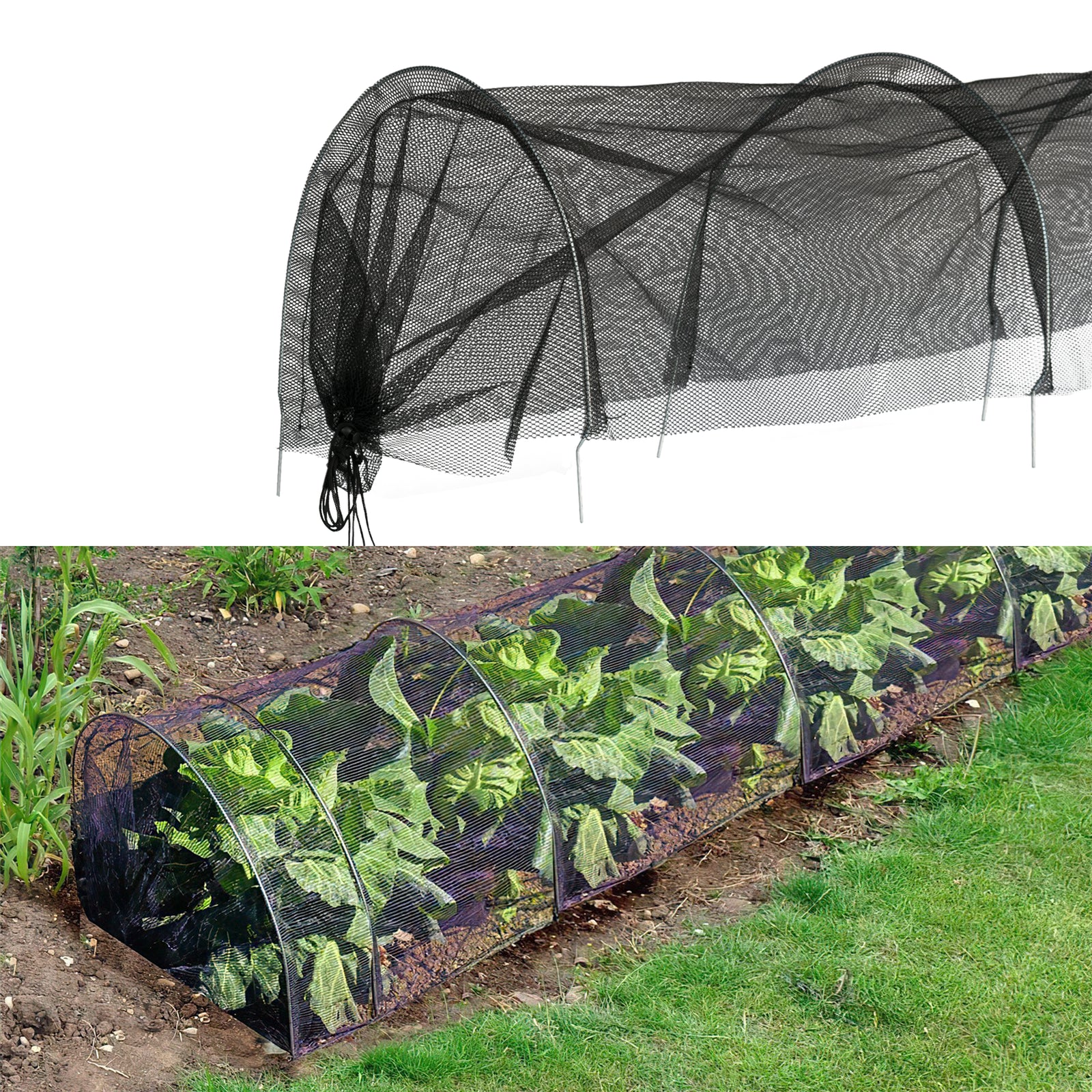 KCT BLACK GARDEN NET POLY GROW TUNNEL PLANT FRUIT CLOCHE VEG PROTECTION MESH 3M
