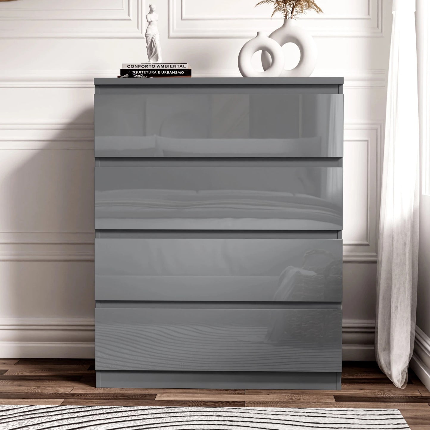 High Gloss Chest of Drawers Bedside Cabinet Tall Wide Storage Bedroom Furniture