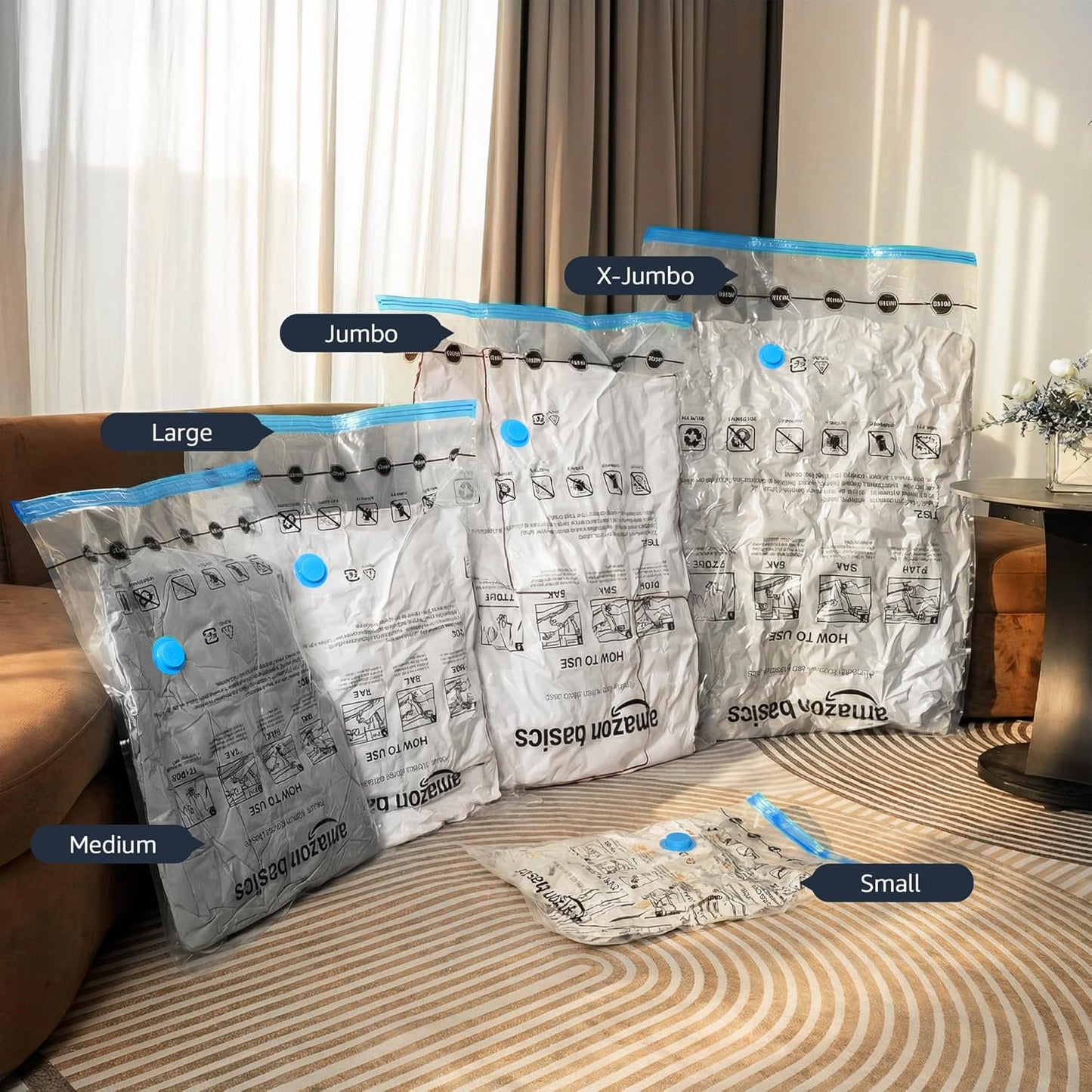 Vacuum Compression Zipper Storage Bags with Hand Pump, 20 Count, 4 Pack of 5 (Small, Medium, Large & Jumbo), Multiple, Clear