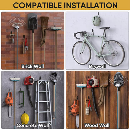 Garage Heavy Duty Metal Hook Organizer Steel Wall Mount Anti-Slip Bicycle Hanger Hooks Ladders Bulky Items Storage Garden Tool