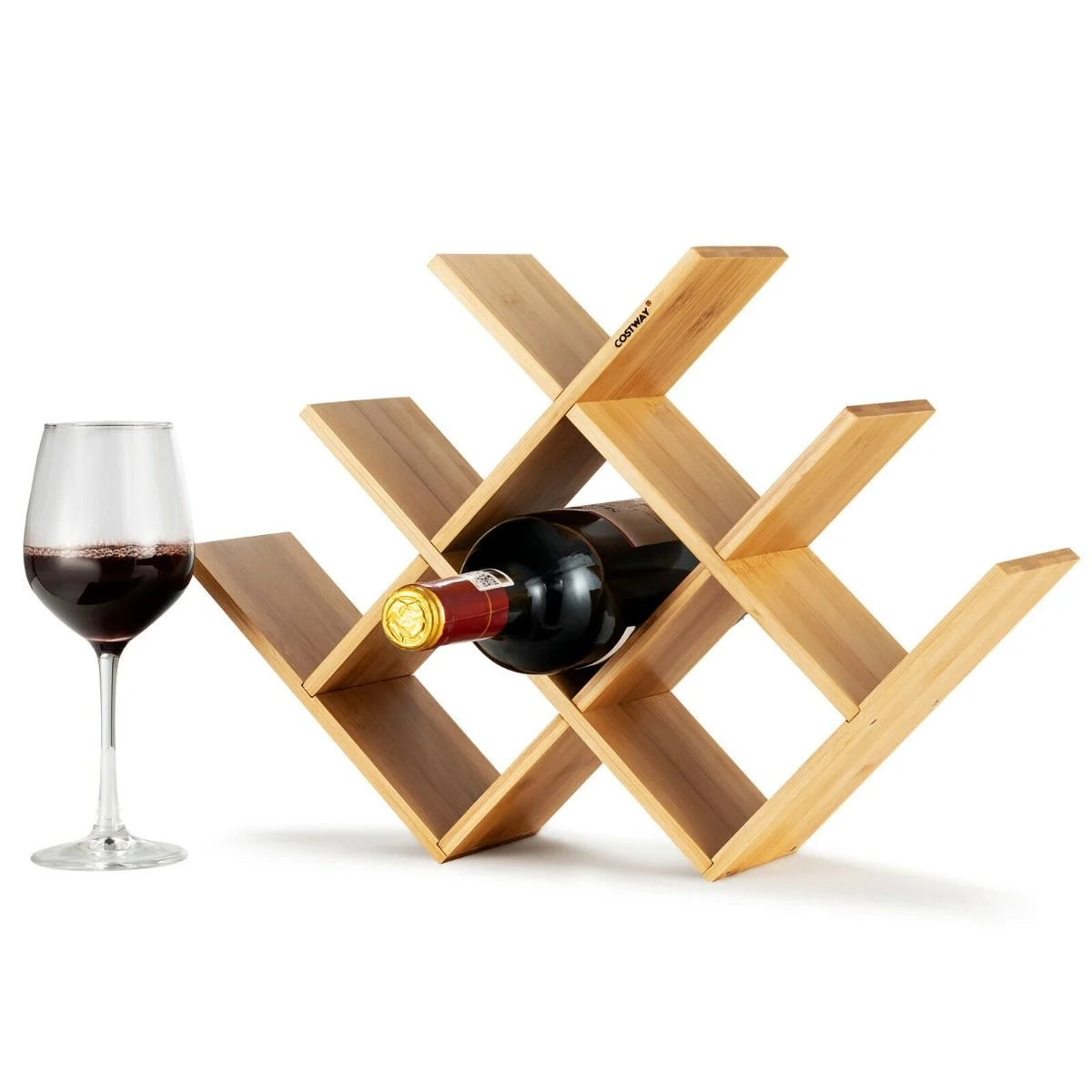 8-Bottle Bamboo Wine Rack with Odorless Painting for Home and Bar