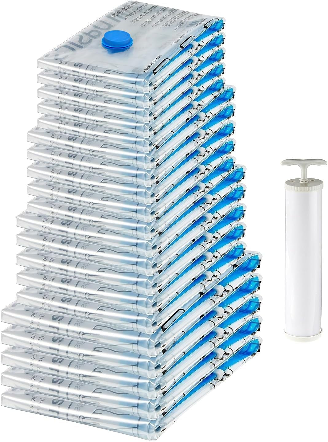 Vacuum Compression Zipper Storage Bags with Hand Pump, 20 Count, 4 Pack of 5 (Small, Medium, Large & Jumbo), Multiple, Clear