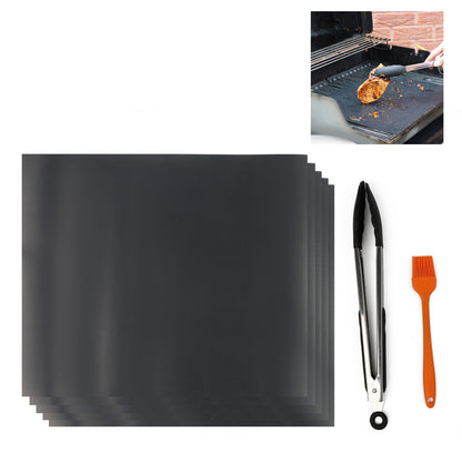 WISDOMWELL Non Stick BBQ Grill Mat 5 Pack Free 12" BBQ Tongs Silicone Brush