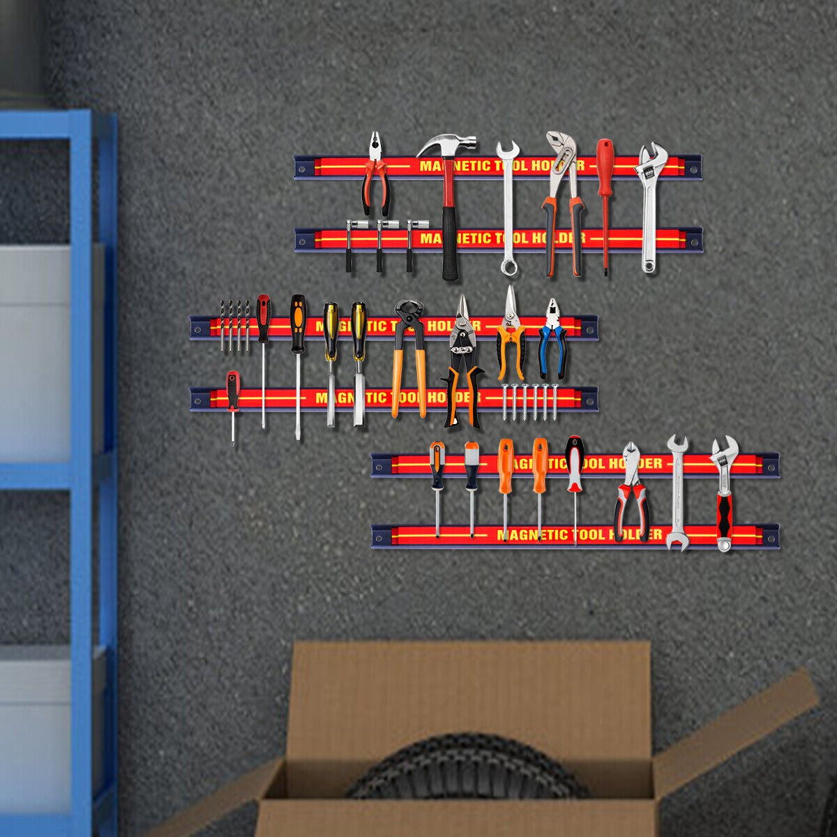 Set of 6 Magnetic Tool Strip Holder Garage Rail Wall Mounted Bits Storage Rack