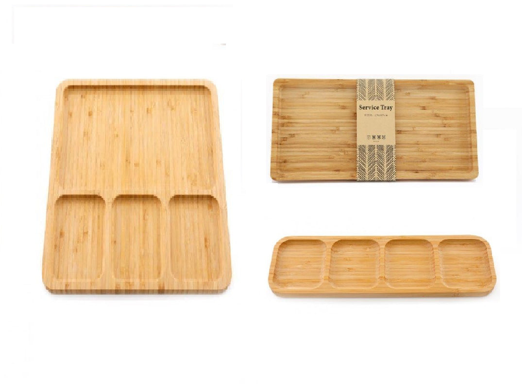 Bamboo Tea Fruit Holder Storage Section Plate Cup Saucer Tray Serving Wood Trays