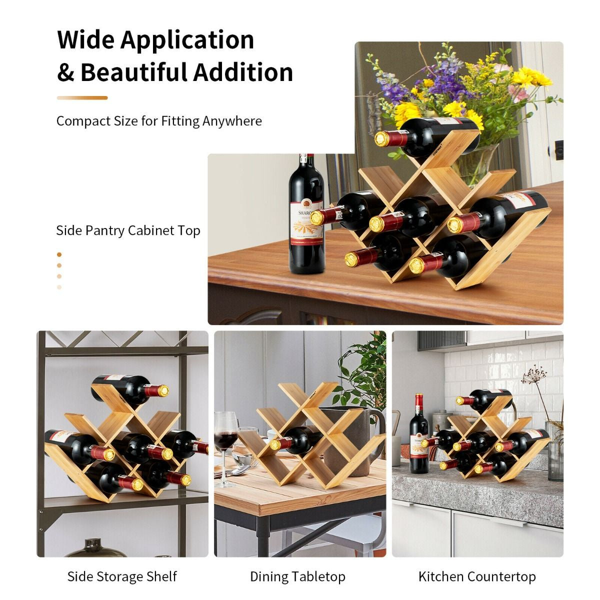 8-Bottle Bamboo Wine Rack with Odorless Painting for Home and Bar