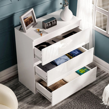 High Gloss Chest of Drawers Bedside Cabinet Tall Wide Storage Bedroom Furniture