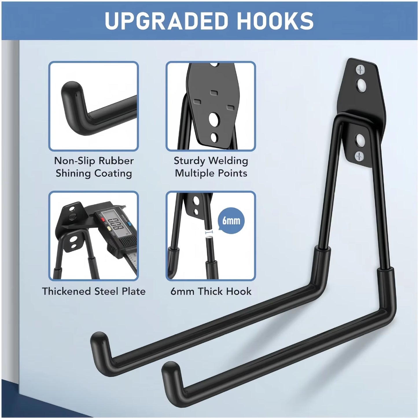 Garage Heavy Duty Metal Hook Organizer Steel Wall Mount Anti-Slip Bicycle Hanger Hooks Ladders Bulky Items Storage Garden Tool