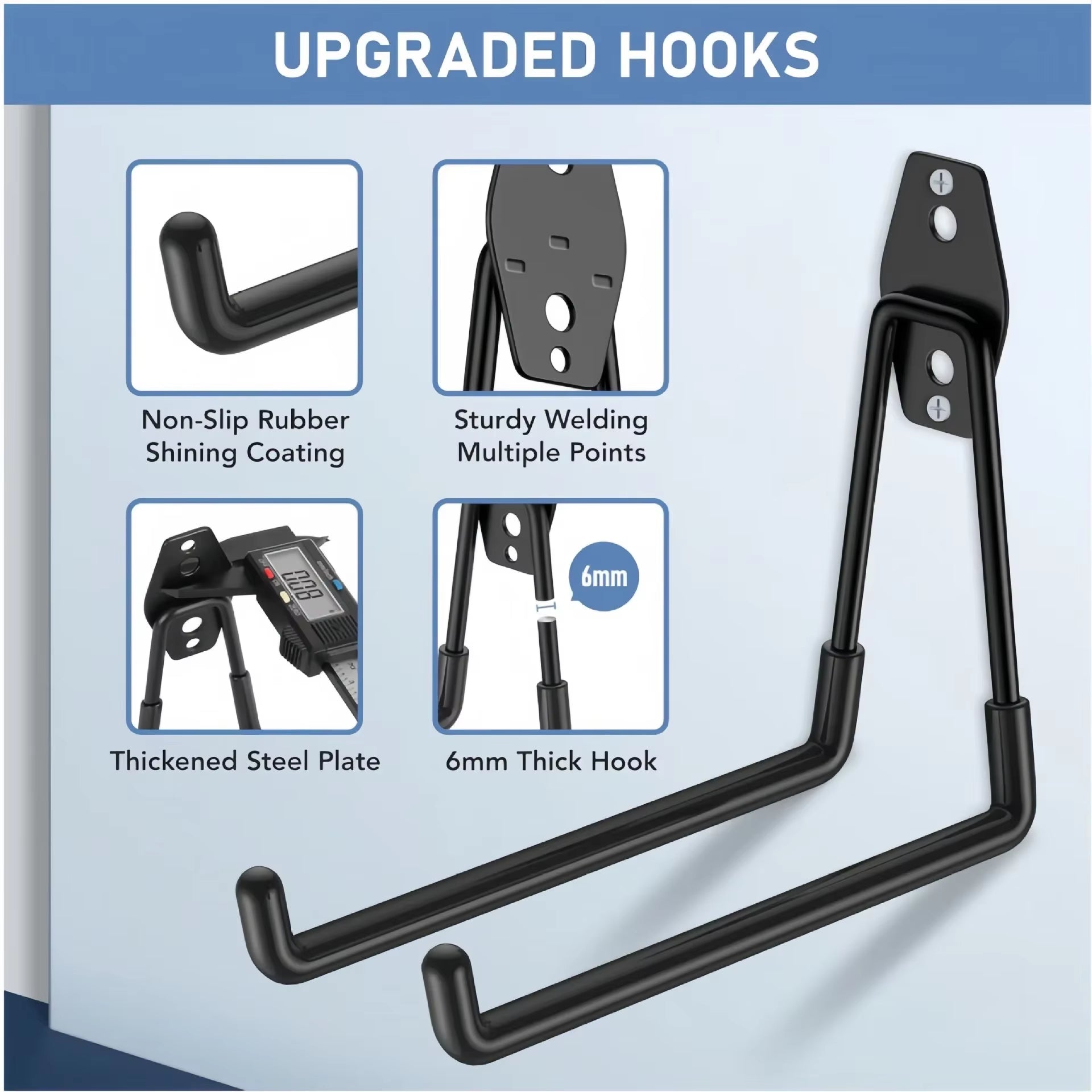 Garage Heavy Duty Metal Hook Organizer Steel Wall Mount Anti-Slip Bicycle Hanger Hooks Ladders Bulky Items Storage Garden Tool