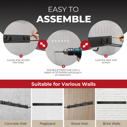 Wall Mounted Tool Storage Organizer with 4 Double Layer Hooks